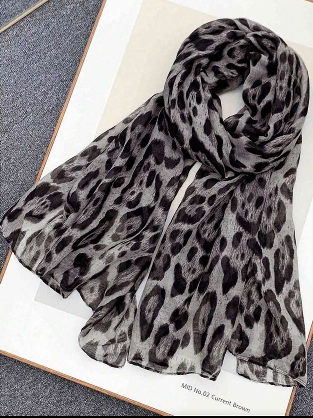 Grey Leopard Print Lightweight Scarf - Women Accessories